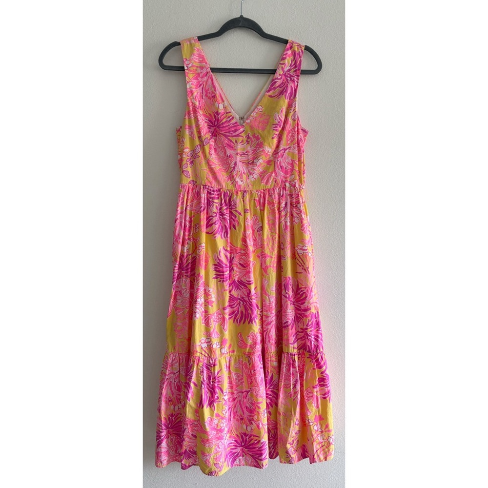 Lilly Pulitzer Bri Bright Floral Midi Cotton Dress Size 8